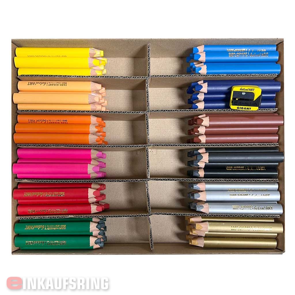 belcolART Farbgigant 3in1, 120 Stifte mit Spitzer in 12 Farben inkl. Gold und Silber im Karton