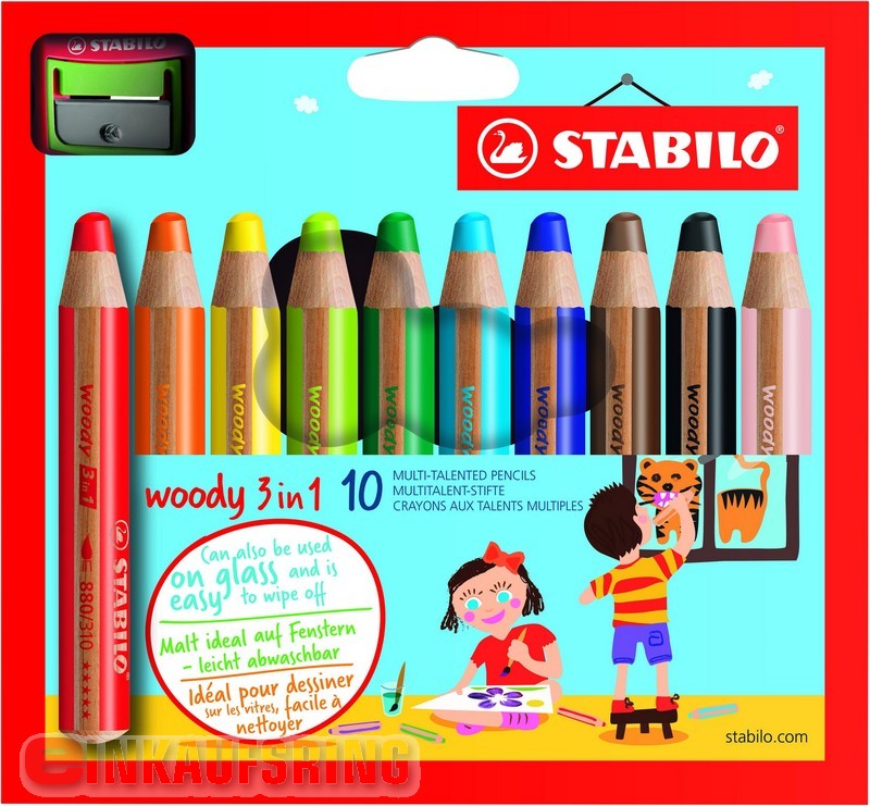STABILO woody 10 Stifte sortiert mit Spitzer