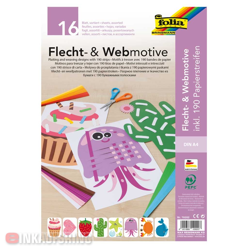 Flecht- & Webmotive Set, DIN A4, 16 Blatt sortiert inkl. 190 Papierstreifen