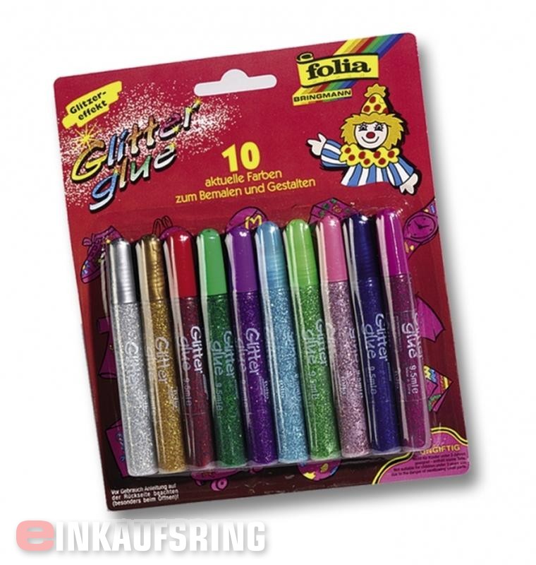 Glitter-Glue, 10 Stifte à 9,5ml farbig sortiert