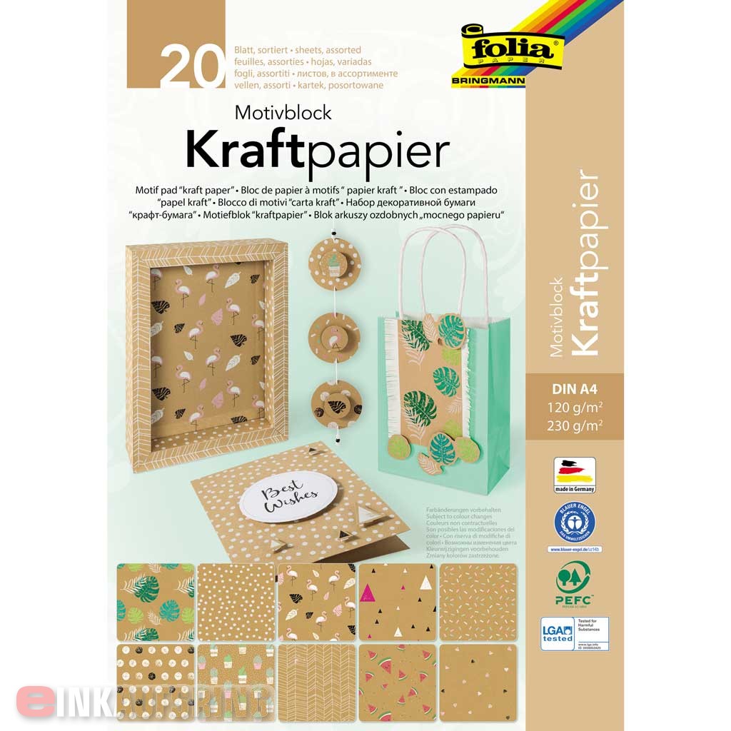 Motivblock KRAFTPAPIER, DIN A4, 20 Blatt sortiert Kraftkarton 230g/m² und Kraftpapier 120g/m²