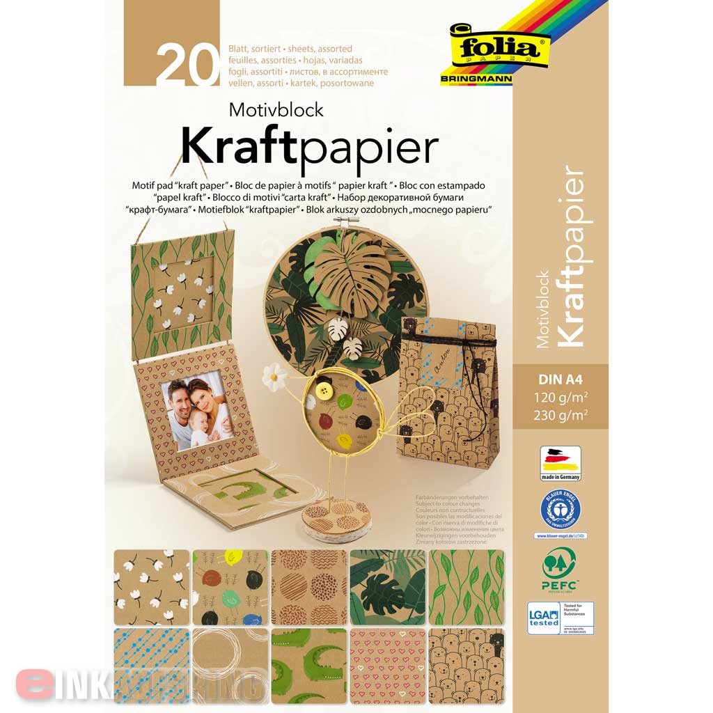 Motivblock KRAFTPAPIER II, DIN A4, 20 Blatt sort. Kraftkarton 230g/m² und Kraftpapier 120g/m²