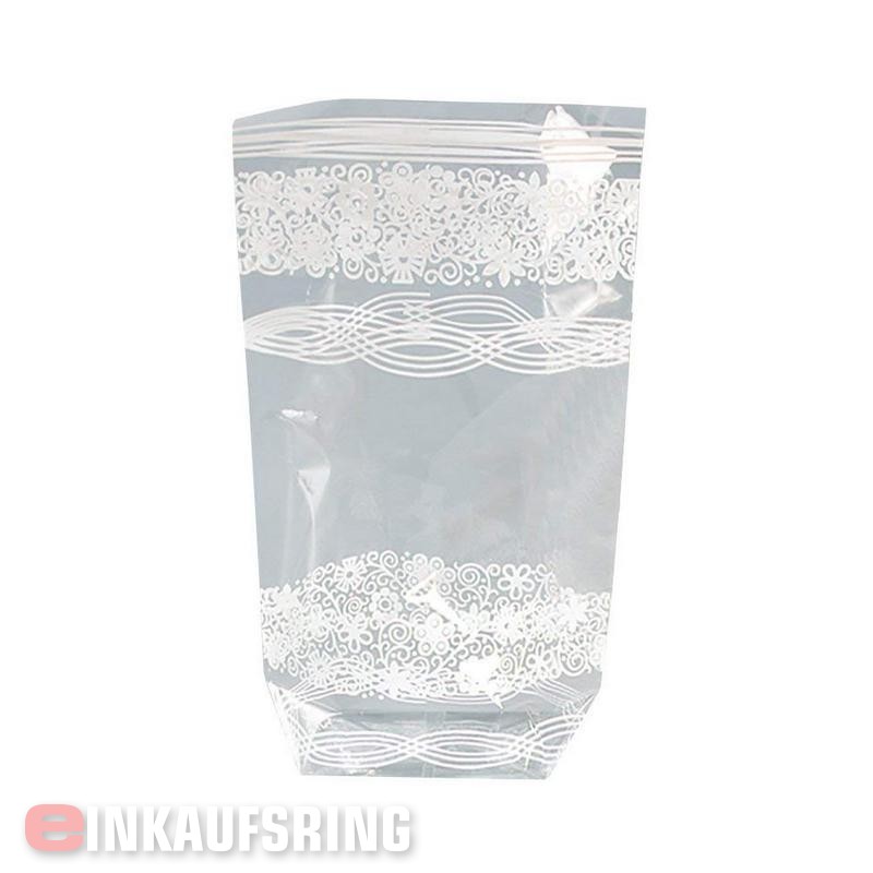 Zellglasbeutel mit weißem Spitzendruck 145x235mm, 10 Stück