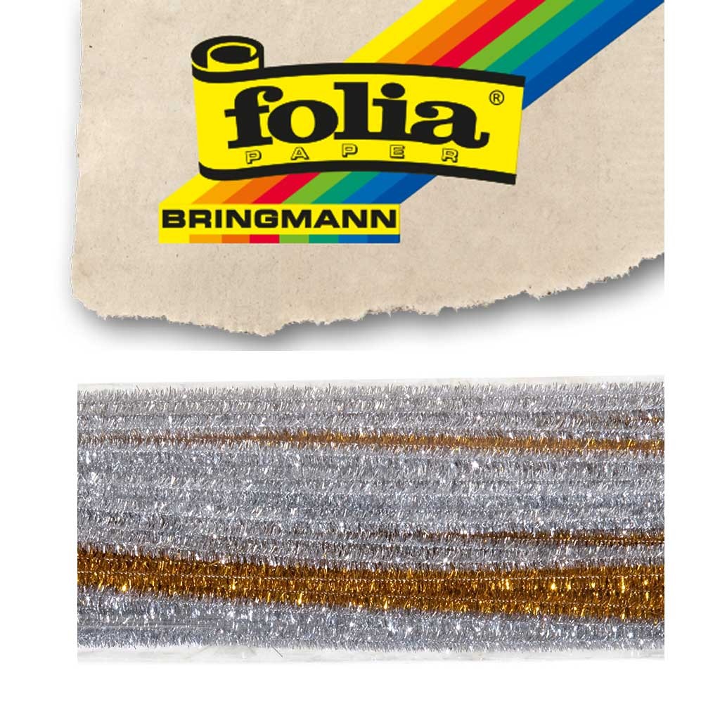 Chenilledraht, 50cm lang, Ø 8mm 50 Stück, gold und silber sortiert