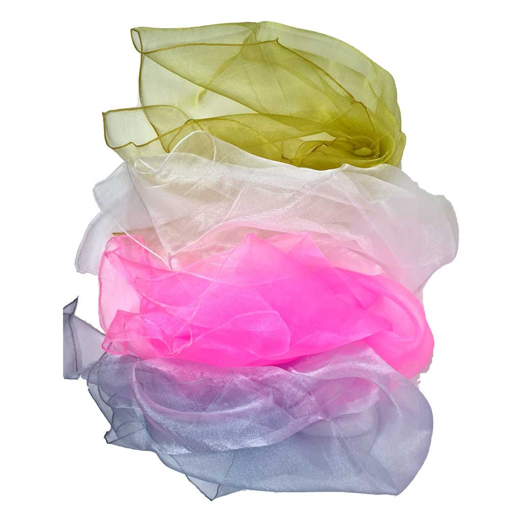 Jongliertücher, 68x68cm 12Stk sort. in den Farben: weiß, silber, gold, pink