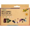 BIO Glitter-Set FLOCKEN 10 Dosen Dekomaterial, 1x Deko-Kleber 90g